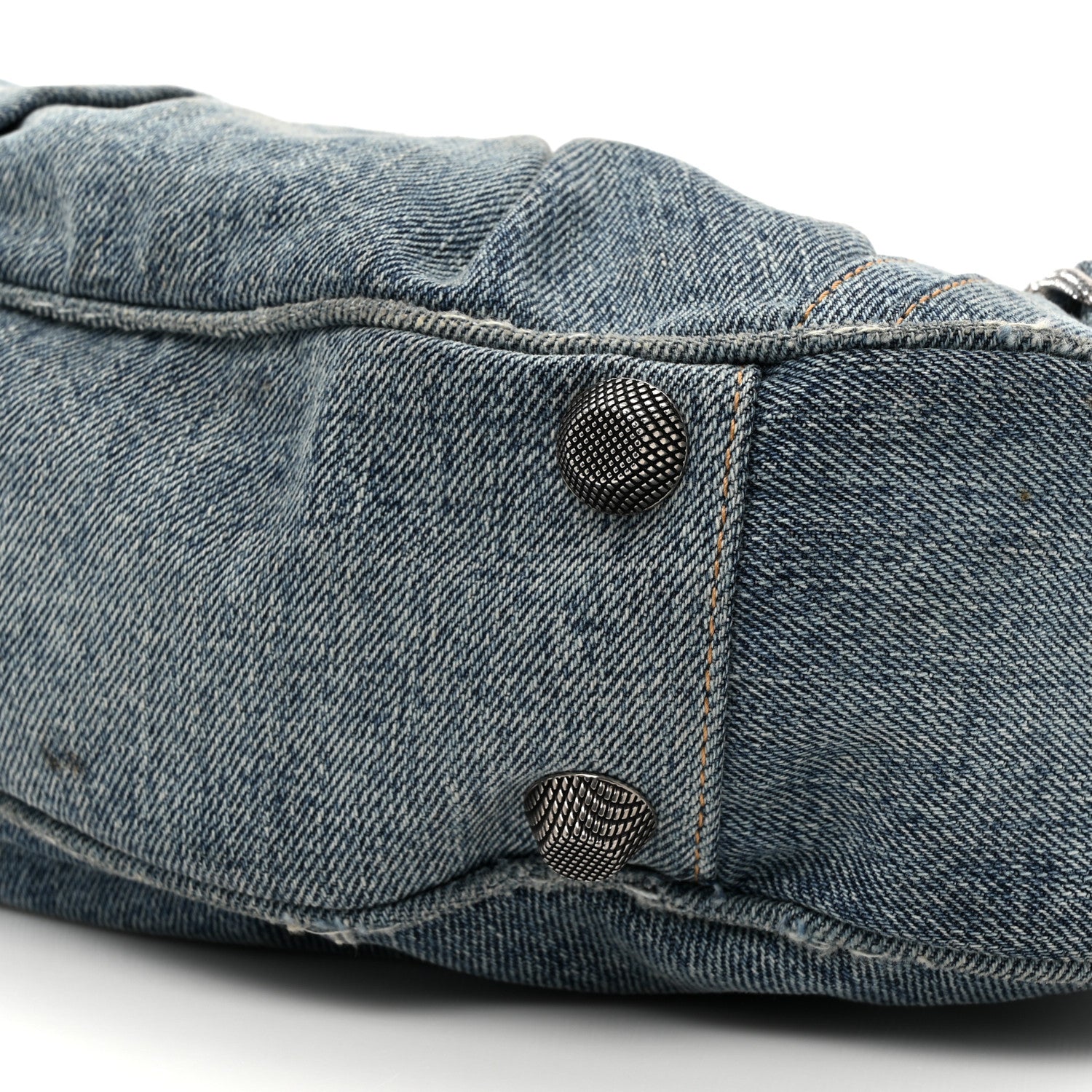 Balenciaga Washed Frayed Denim Crystal Small Le Cagole Shoulder Bag Blue 10 of 18