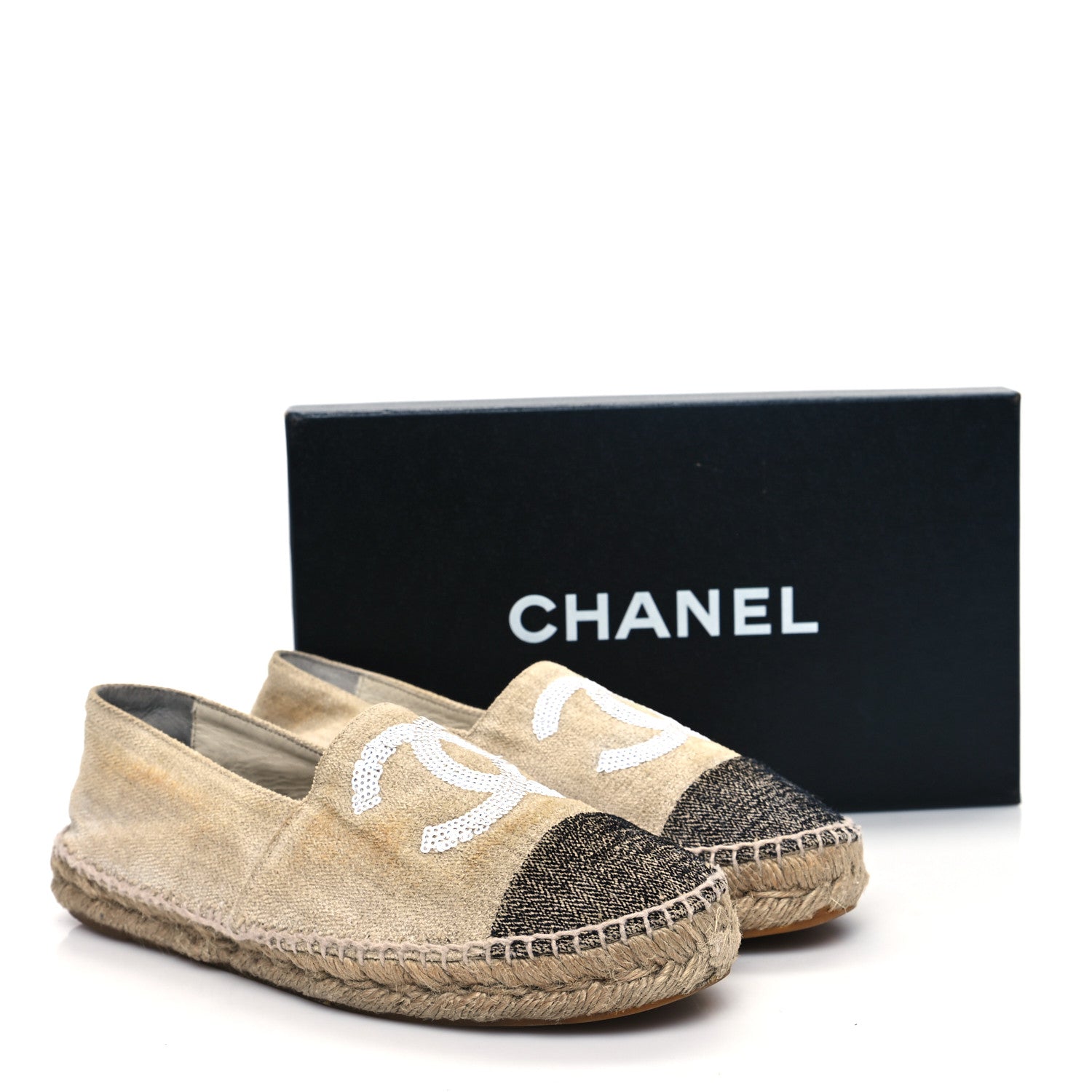 Chanel Linen Sequin CC Espadrilles 39 Beige Black 11 of 11