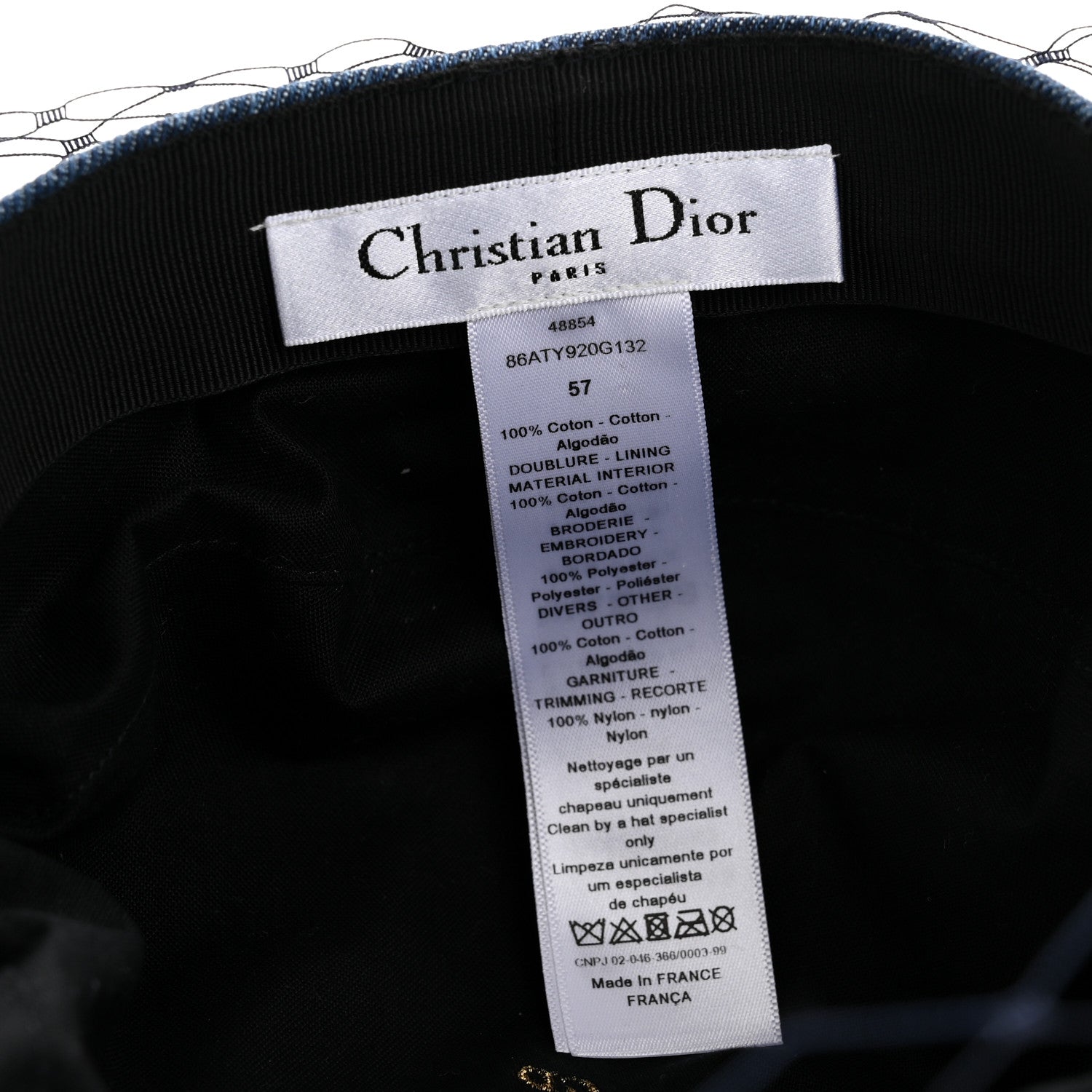 Christian Dior Cotton Denim Arty Beret Cap With Veil 57 Blue 16 of 18