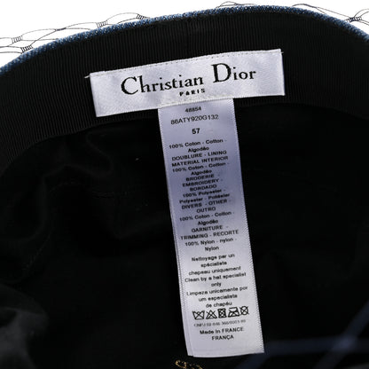 Christian Dior Cotton Denim Arty Beret Cap With Veil 57 Blue 16 of 18