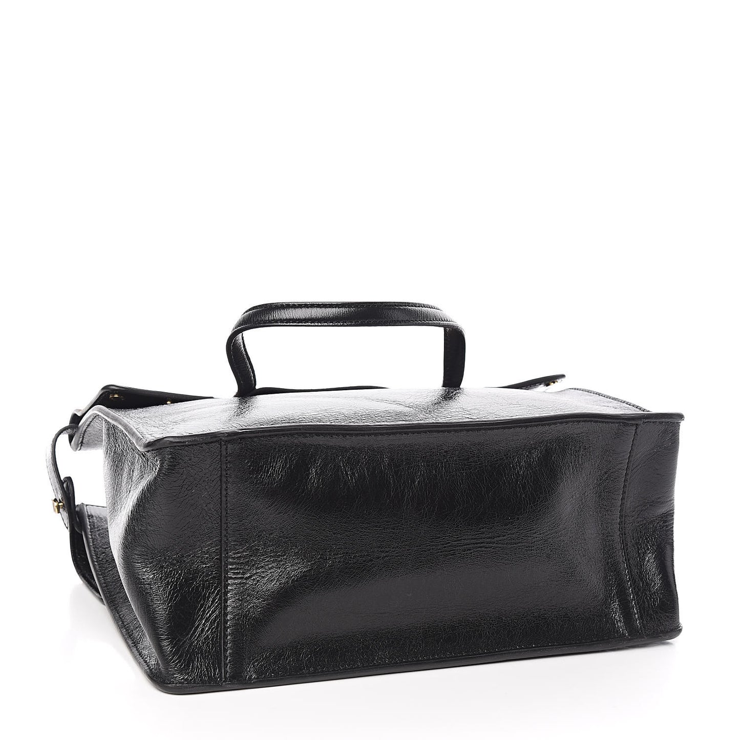Agnello Old Shine Vitello Go Rain Large Flip Tote Black Marrone