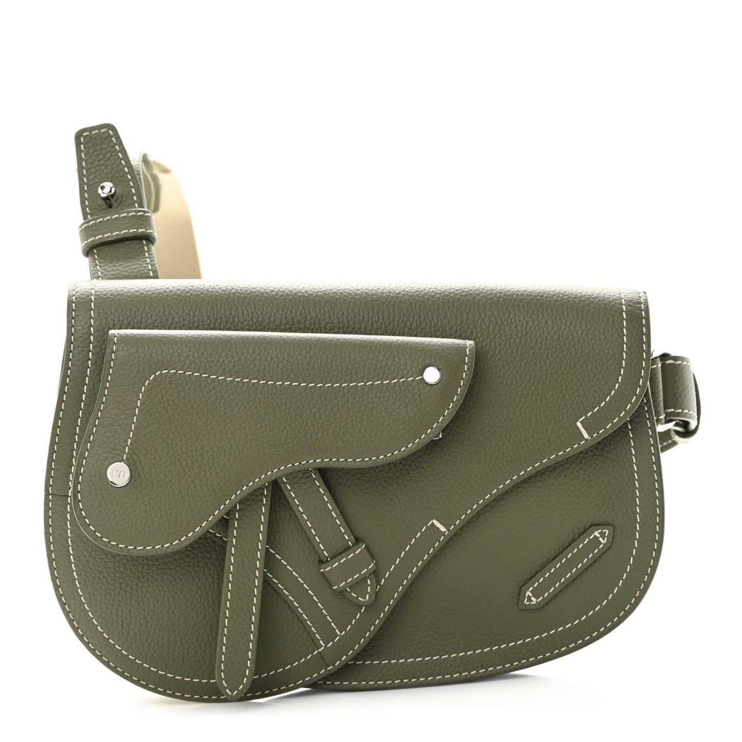 X KAWS Grained Calfskin Saddle Pouch Olive