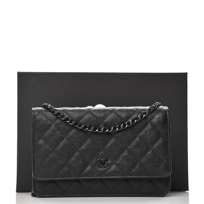 Chanel Crumpled Calfskin Quilted Wallet On Chain WOC So Black 9 of 9