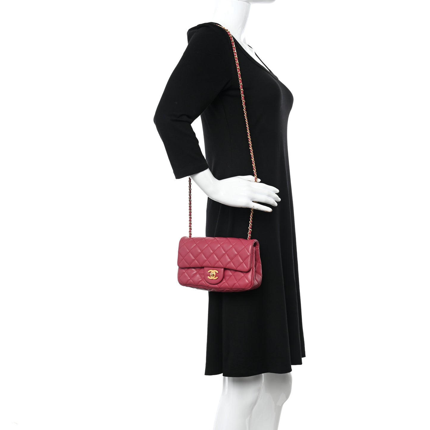 Lambskin Quilted Mini Rectangular Pearl Crush Flap Fuchsia
