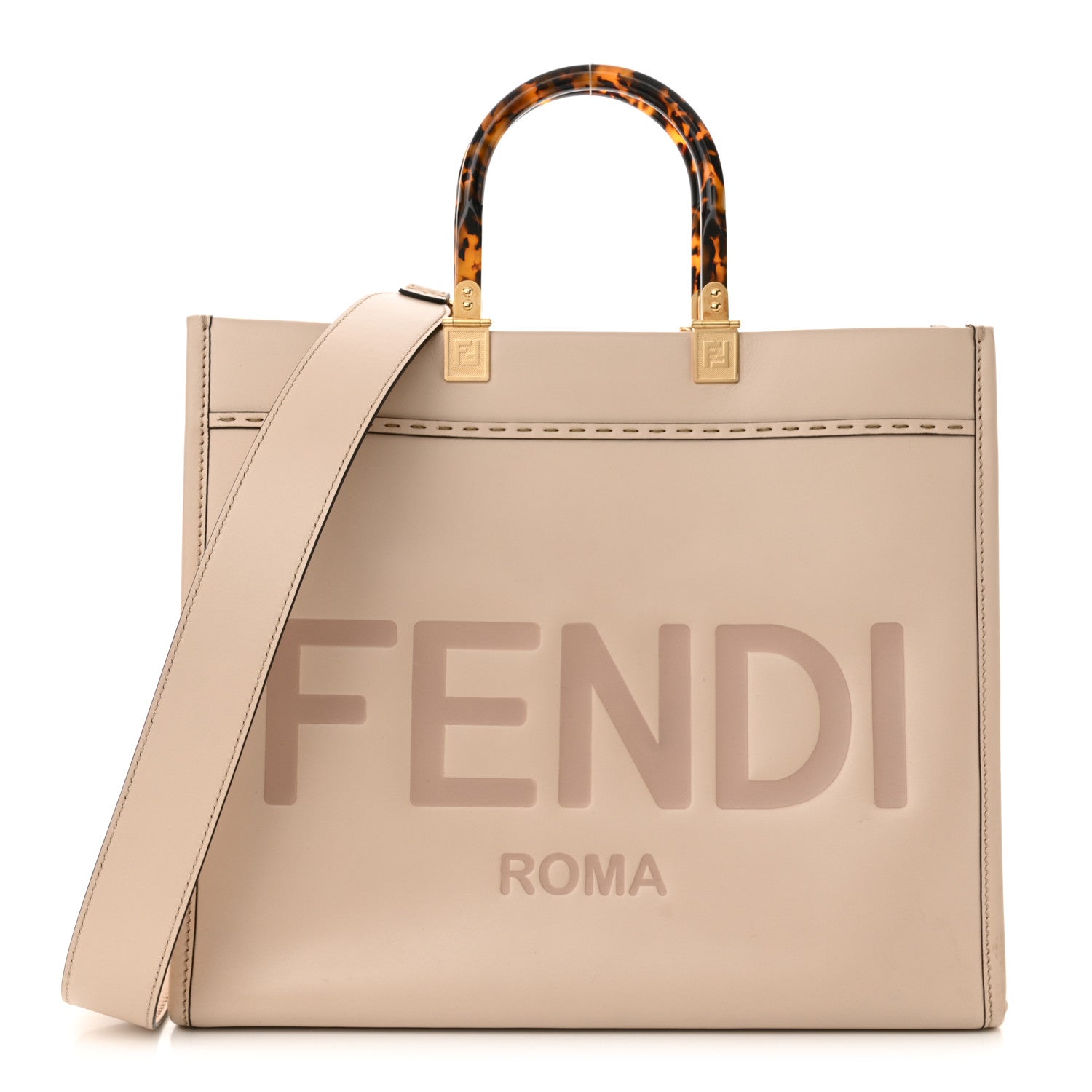 Fendi Vitello King Plexiglass Logo Embossed Medium Fendi Sunshine Shopper Tote Light Rose 1 of 12