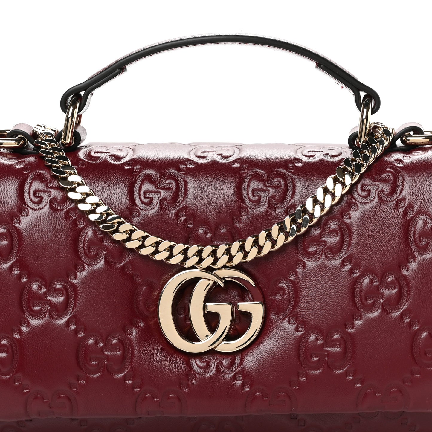 Lambskin Embossed Mini GG Milano Top Handle Shoulder Bag Rosso Ancora