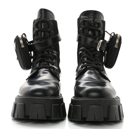 Prada Spazzolato Rois Nylon Metal Triangle Logo Monolith Pouch Pocket 55mm Boots 39 Black 2 of 12