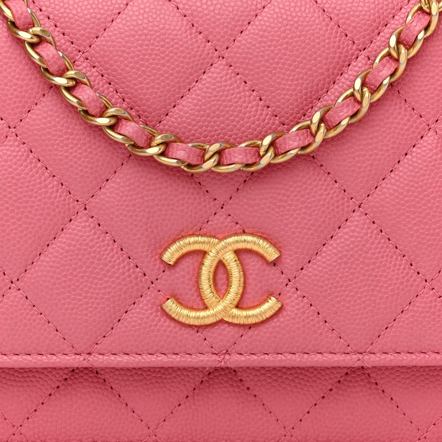 Chanel Caviar Quilted Textured CC Wallet On Chain WOC Pink 9 of 11