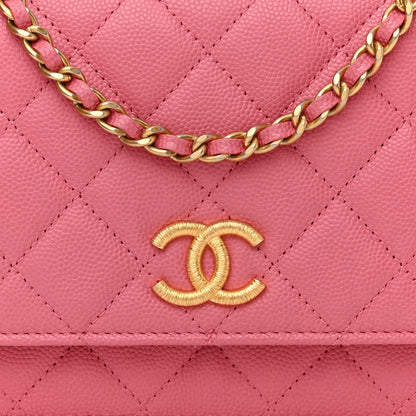 Chanel Caviar Quilted Textured CC Wallet On Chain WOC Pink 9 of 11