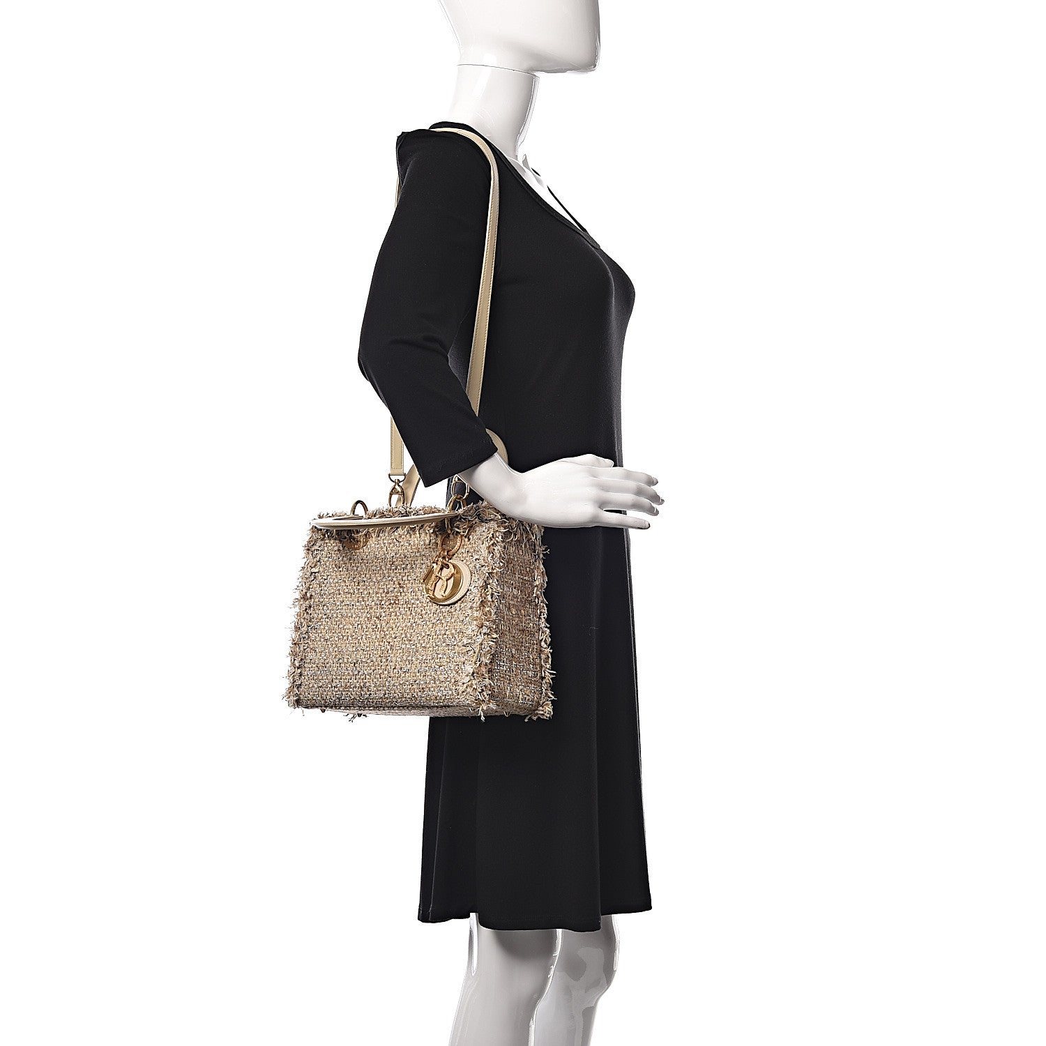 Christian Dior Tweed Crystal Fringe Medium Lady Dior Beige 2 of 9