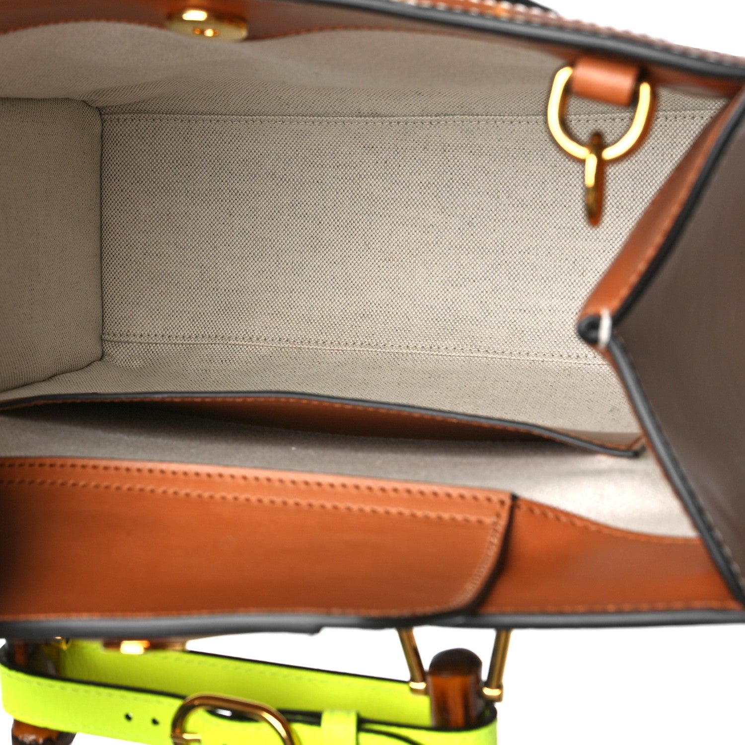 Gucci Calfskin Web Small Diana Tote Bag Cuir Yellow Fluo 5 of 9