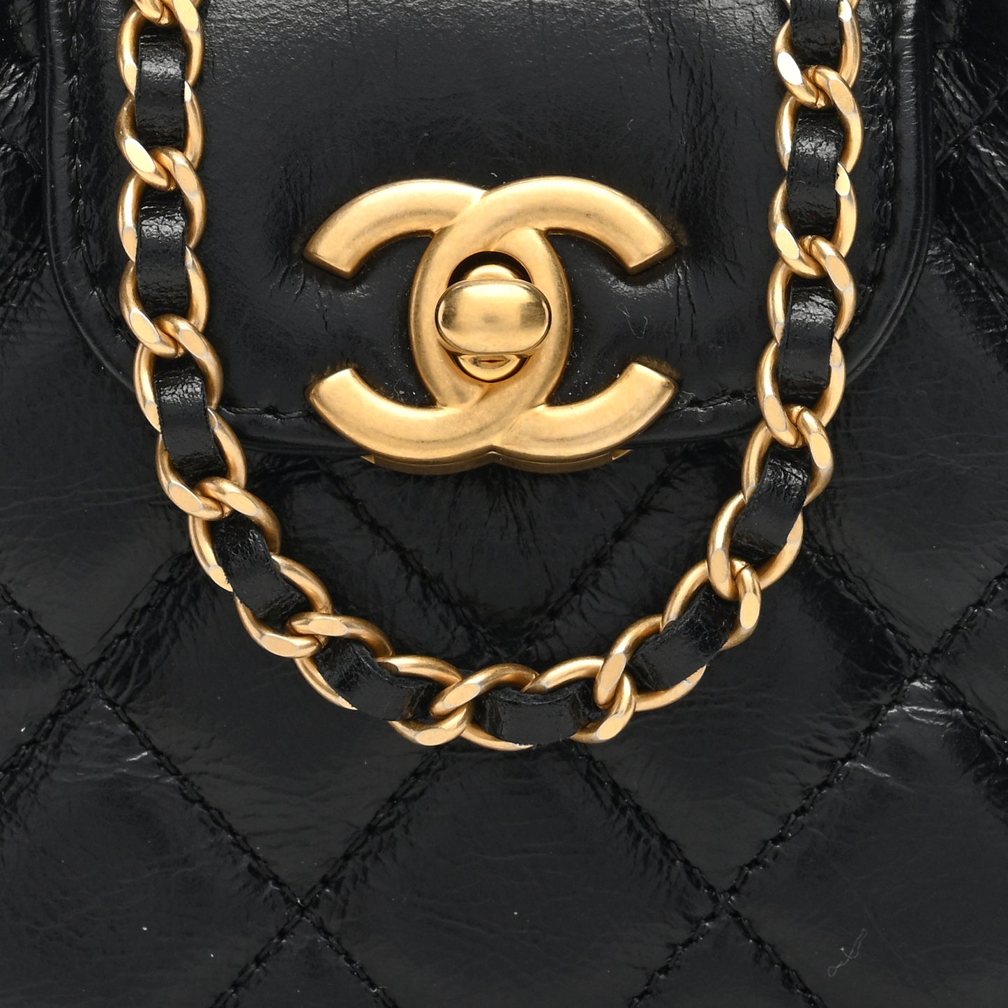 Shiny Aged Calfskin Quilted Mini Nano Kelly Shopper Black