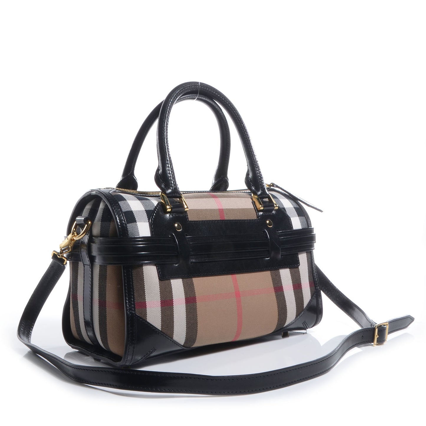 House Check Bridle Calfskin Medium Bowling Bag Black