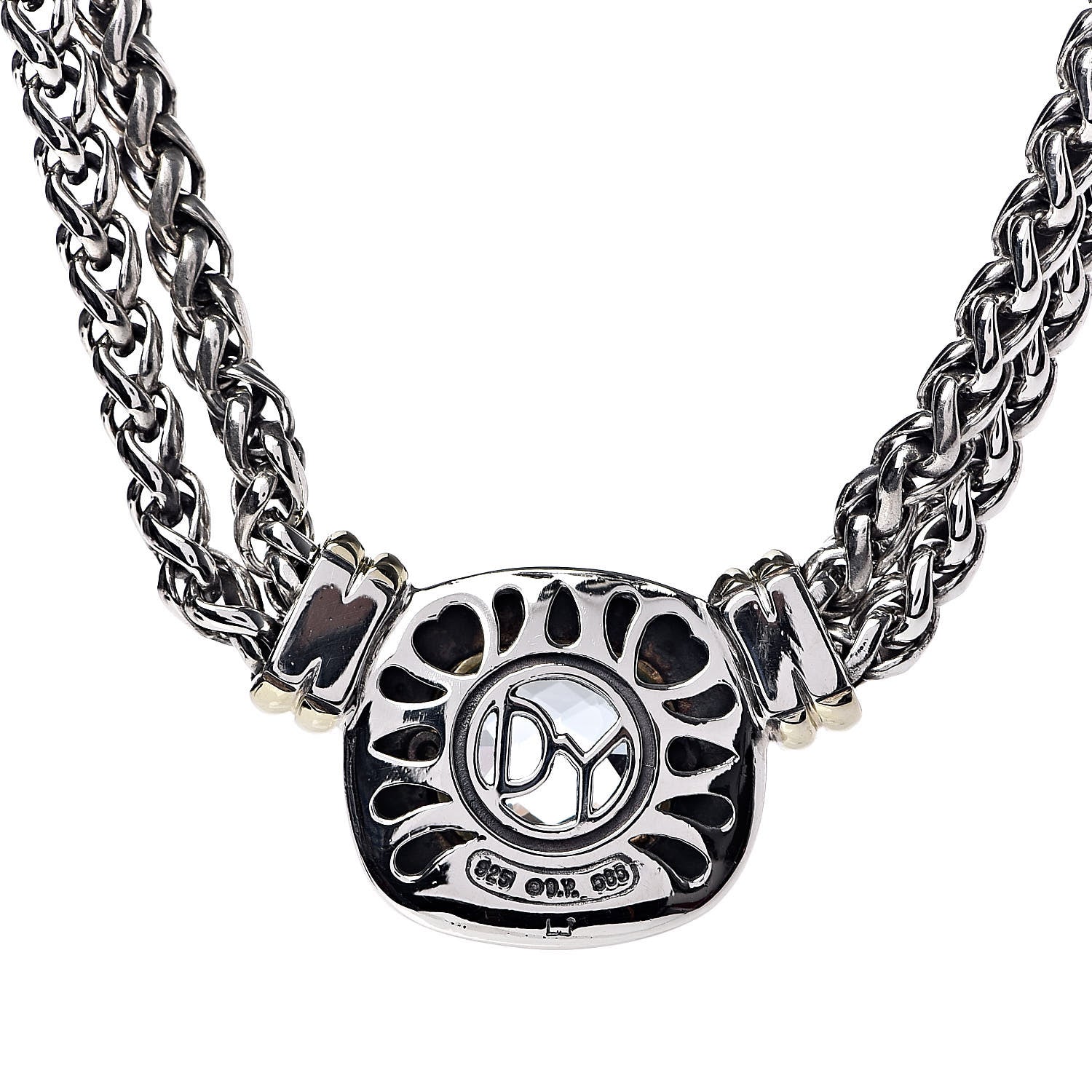 David Yurman Sterling Silver 14K Yellow Gold Blue Topaz Double Wheat Chain Necklace 6 of 6