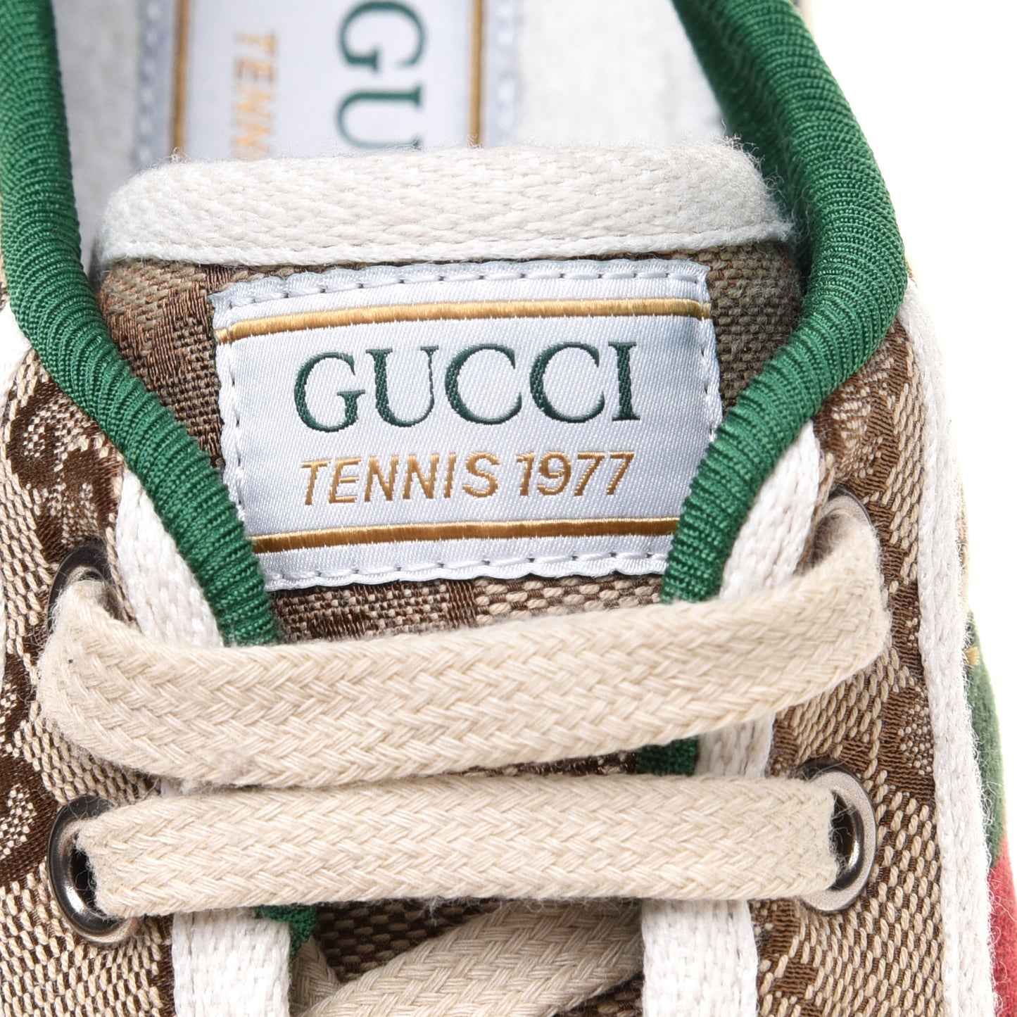GG Monogram Web Womens 1977 Tennis Sneakers 40 Beige Ebony Mystic White