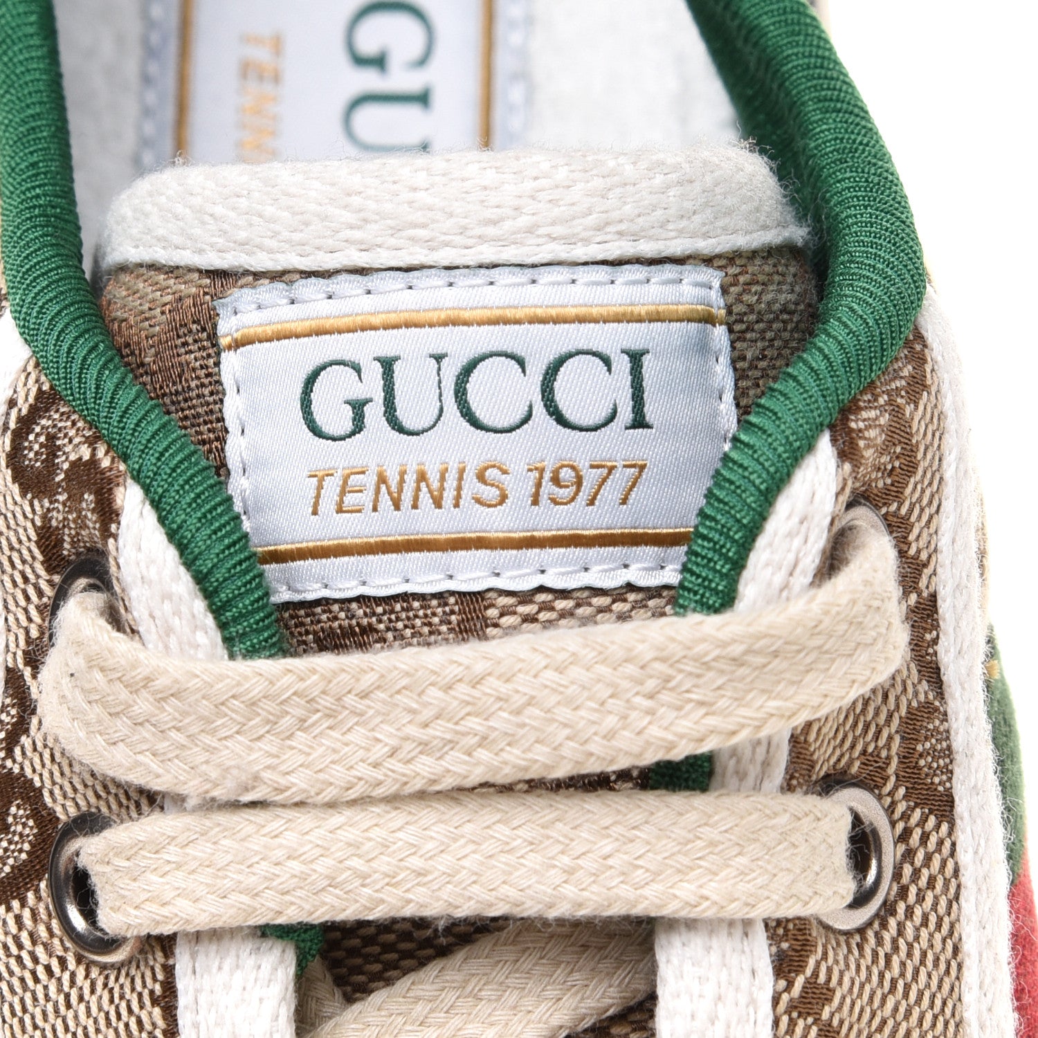 Gucci GG Monogram Web Womens 1977 Tennis Sneakers 40 Beige Ebony Mystic White 8 of 9