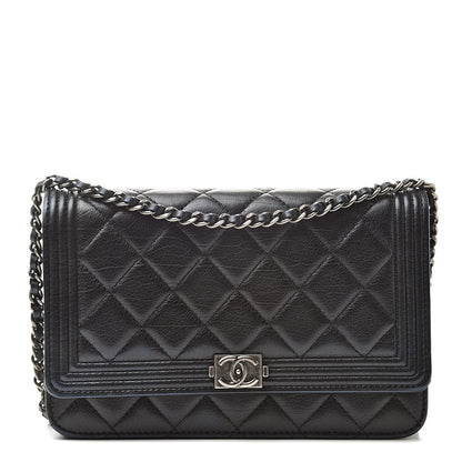 Chanel Aged Calfskin Calfskin Quilted Boy Wallet On Chain WOC Black 1 of 13