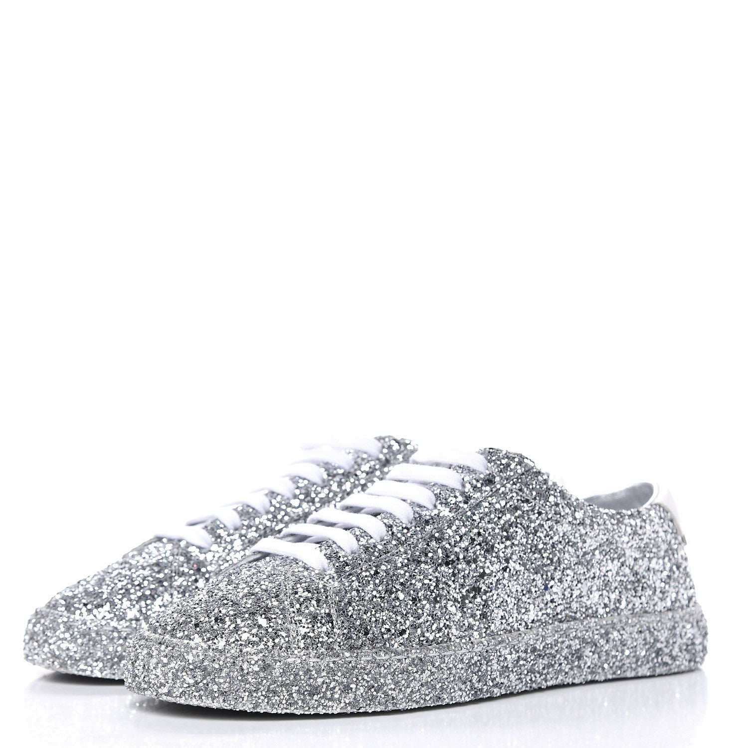 Saint Laurent Calfskin Crystal Glitter Andy Sneakers 37.5 Silver 3 of 8