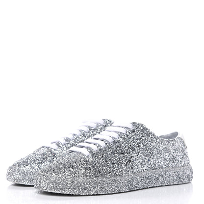 Saint Laurent Calfskin Crystal Glitter Andy Sneakers 37.5 Silver 3 of 8