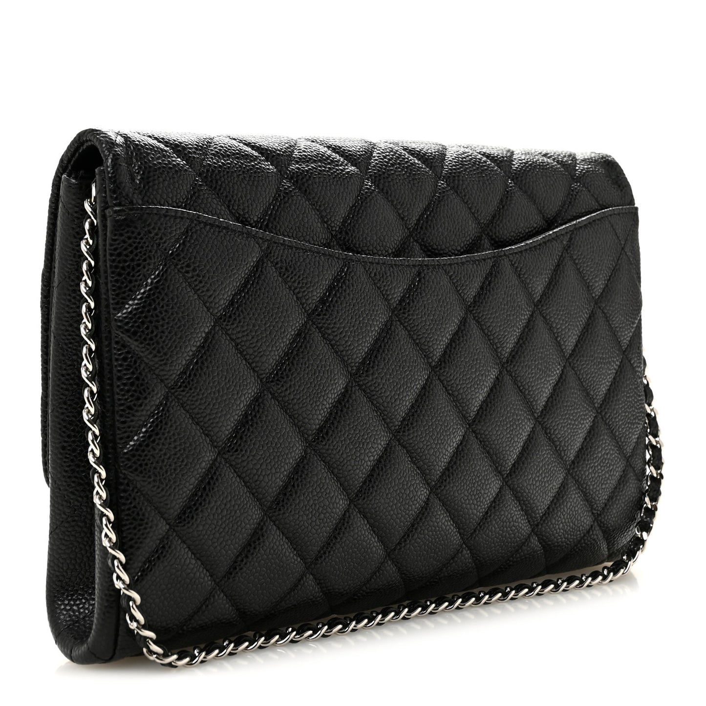 Caviar Quilted Clutch With Chain Flap Black