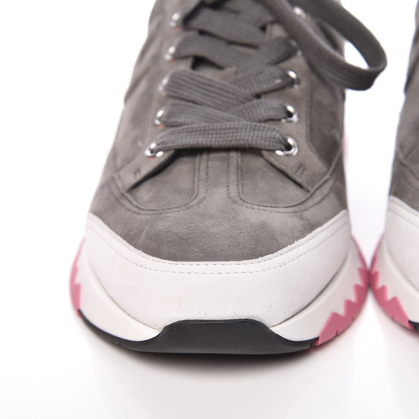 Velvet Goatskin Calfskin Womens Trail Sneakers 39.5 Gris Tenorite Blanc