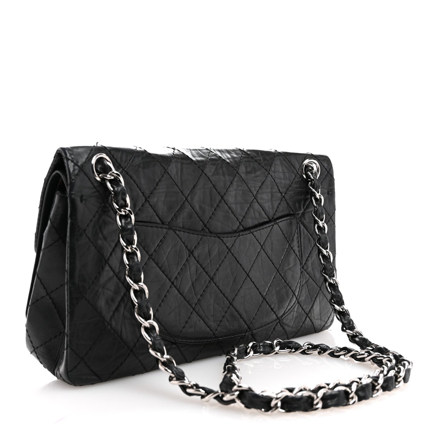 Aged Calfskin Quilted Medium Double Flap Black