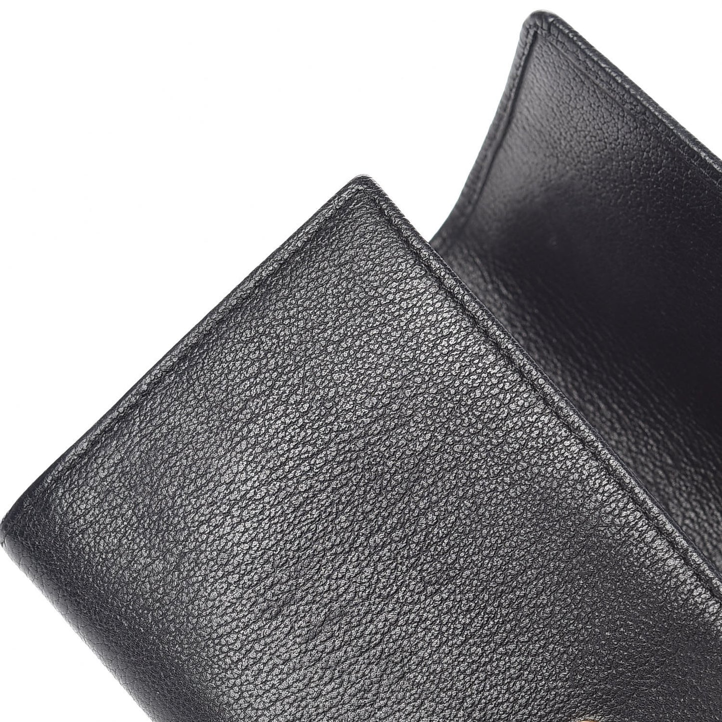 Goatskin Camellia Embossed Flap Wallet Black