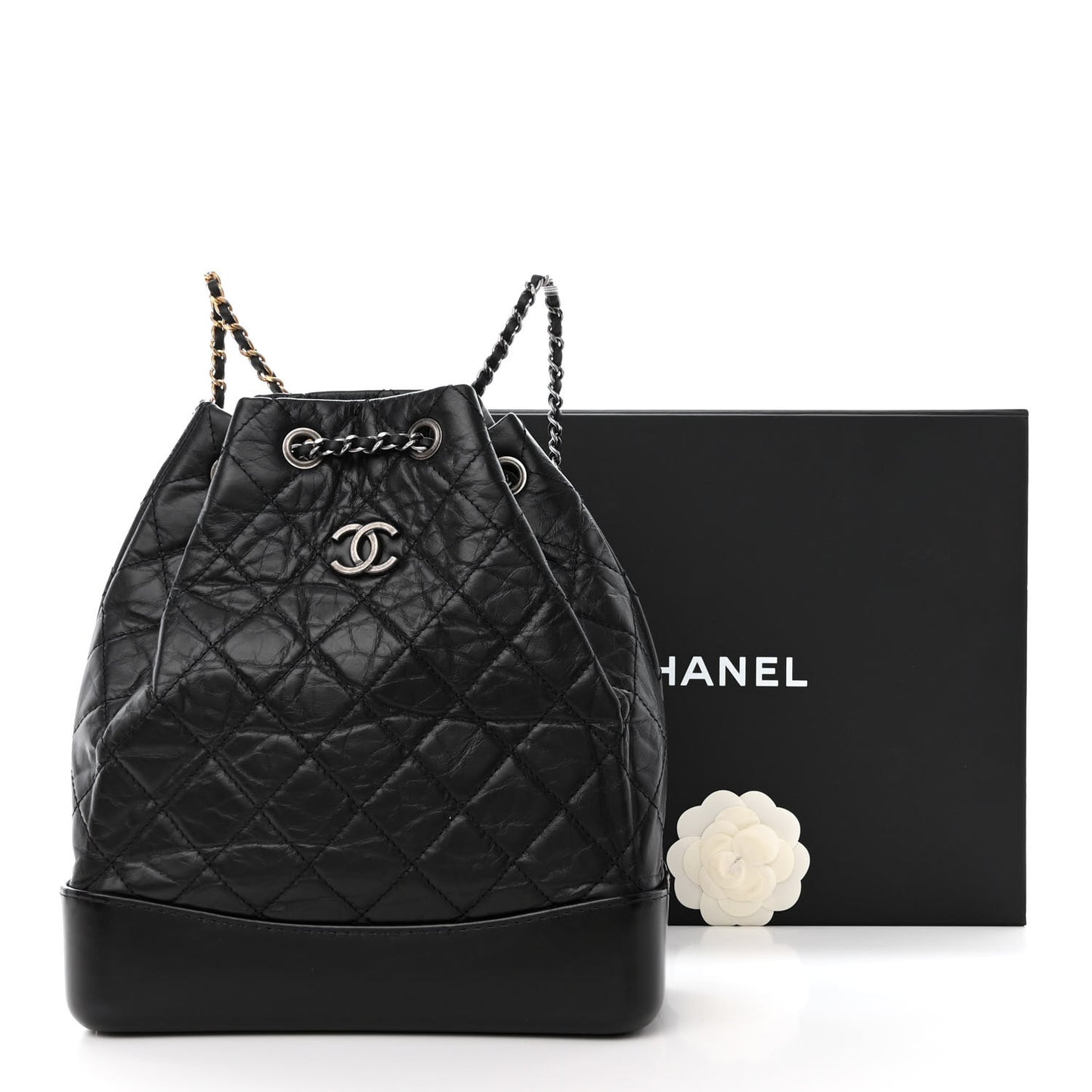 Aged Calfskin Quilted Gabrielle Backpack Black