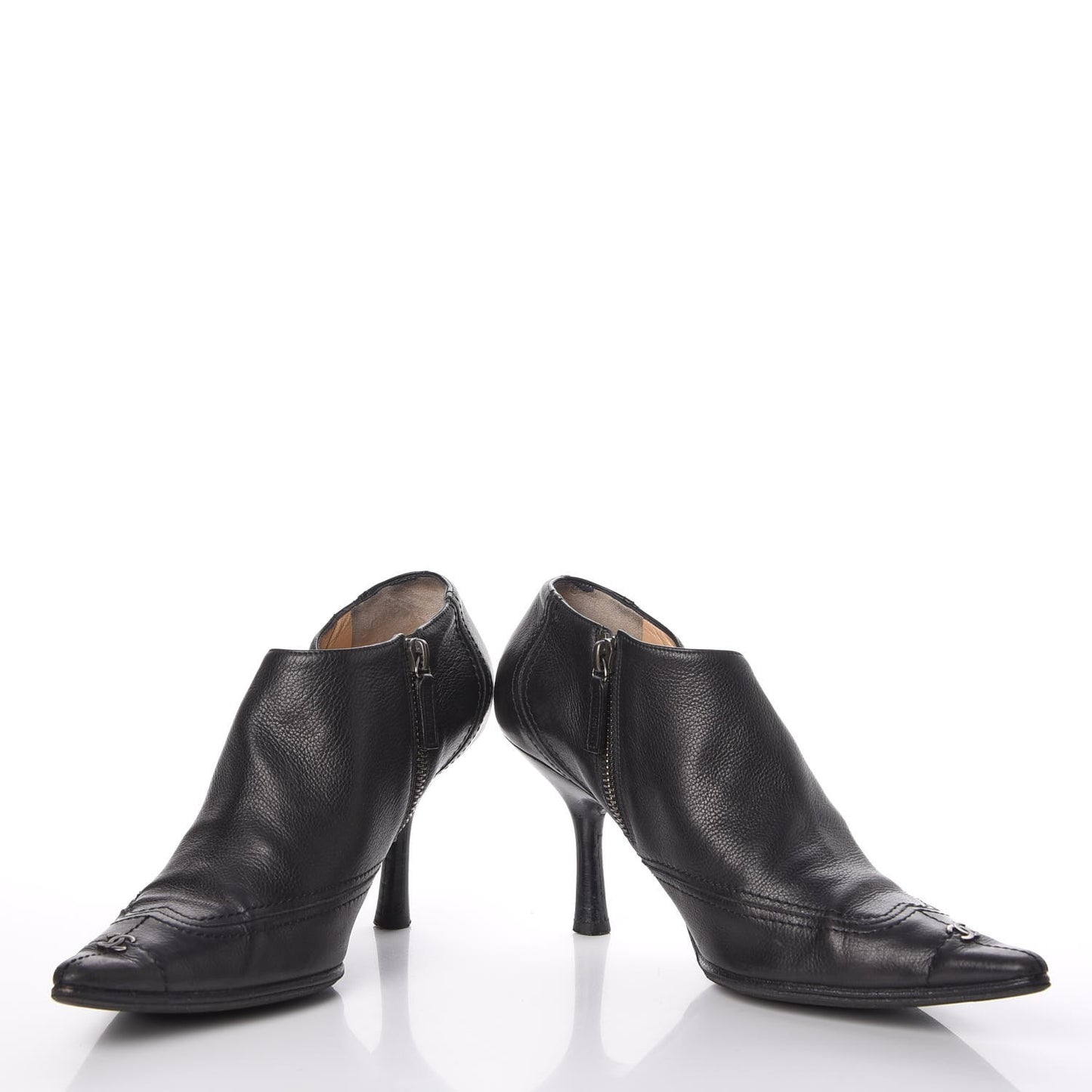Calfskin Pointed Toe CC Short Boots 37 Black