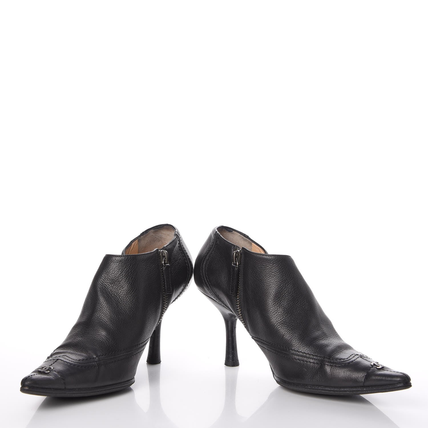 Chanel Calfskin Pointed Toe CC Short Boots 37 Black 6 of 15