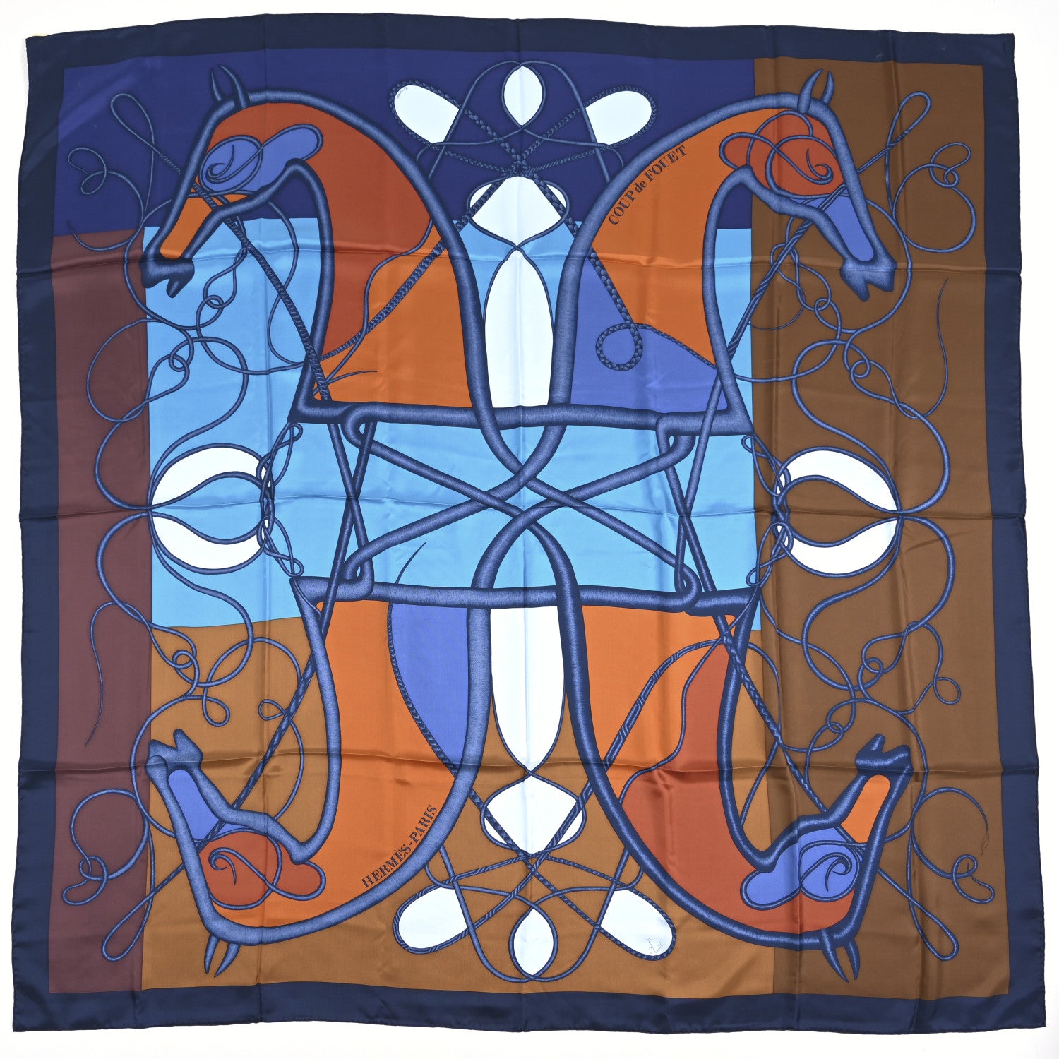 Hermes Silk Coup de Fouet Scarf 140 Caban, Brun, and Turquoise 1 of 3