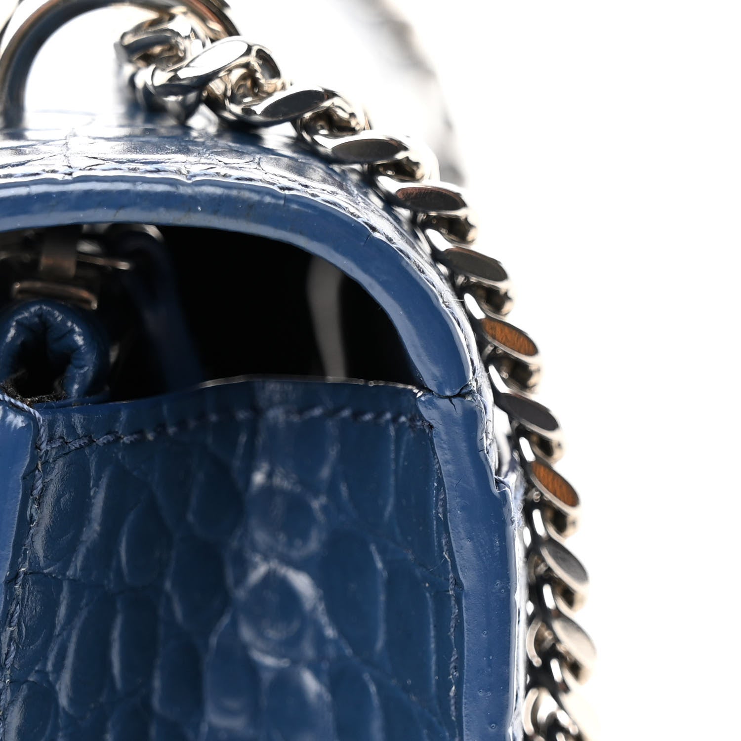 Saint Laurent Calfskin Crocodile Embossed Monogram Sunset Chain Wallet Denim 11 of 11