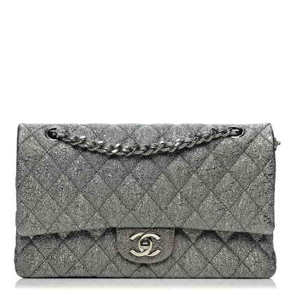 Chanel Metallic Crackled Calfskin Medium Double Flap Argent Fonce 1 of 8