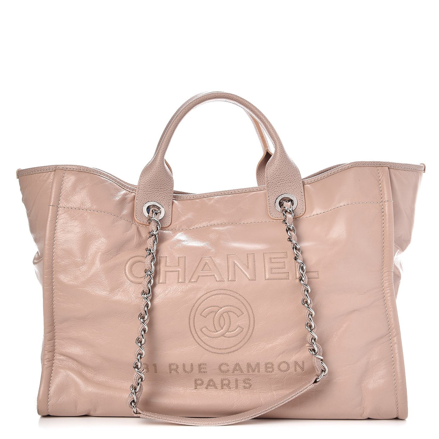 Glazed Calfskin Large Deauville Tote Light Pink