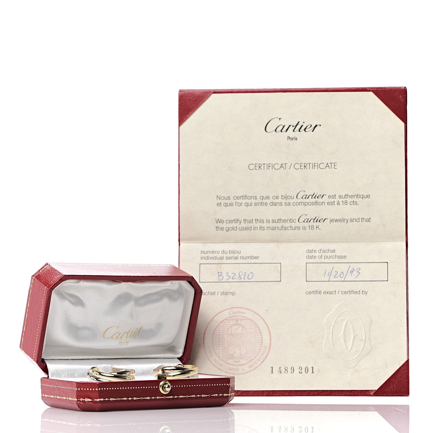 Cartier 18K Pink Yellow White Gold 9.5mm Trinity Hoop Earrings 6 of 6