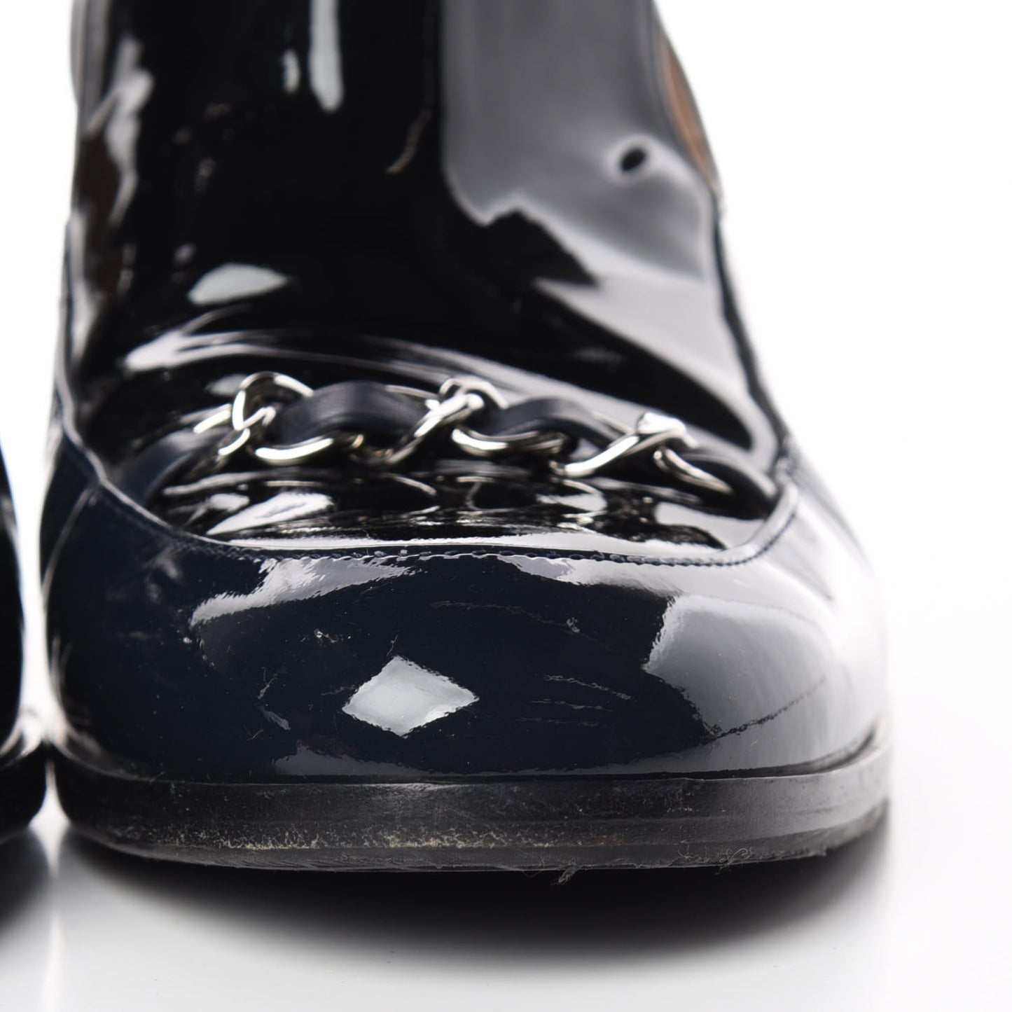Patent Chain Loafers Pumps 38.5 Navy