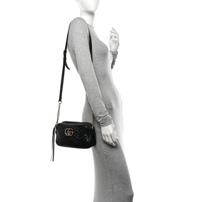 Gucci Calfskin Matelasse Small GG Marmont Chain Shoulder Bag Black 2 of 17