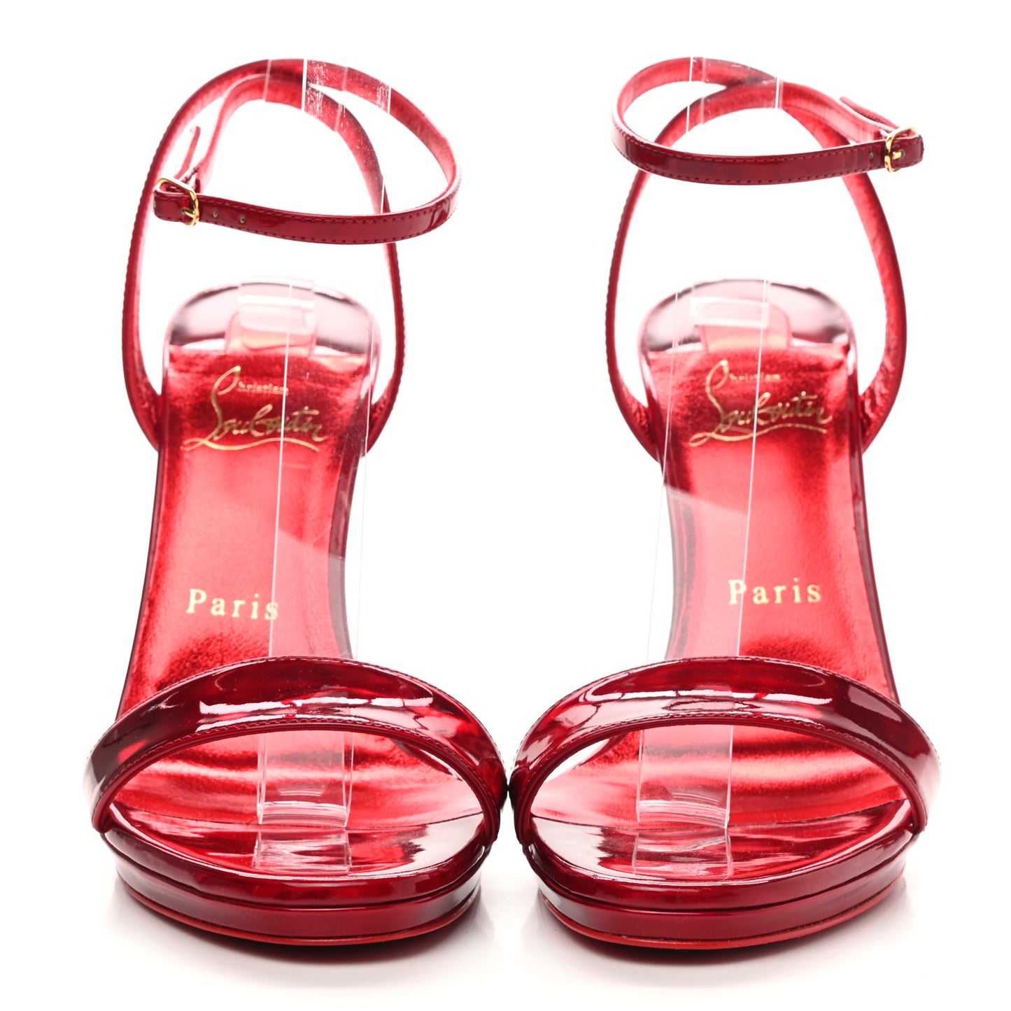 Shiny Patent Calfskin Queen Psych Loubi Ankle Strap Sandals 37.5 Red