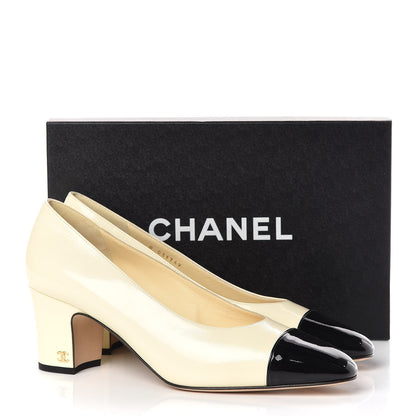 Chanel Patent Calfskin CC Cap Toe Low Heel Pumps 41 White Black 16 of 16