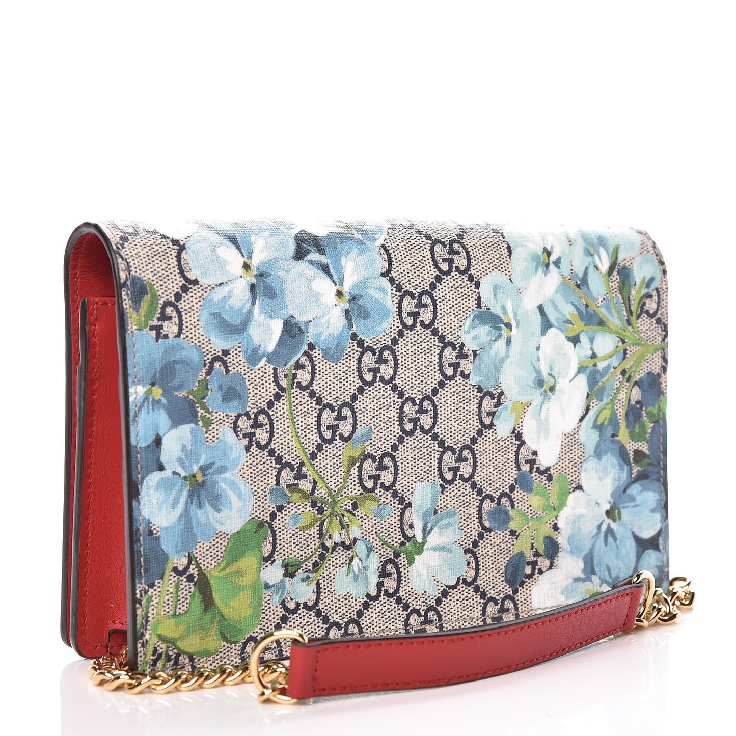 GG Supreme Monogram Blooms Chain Wallet Blue