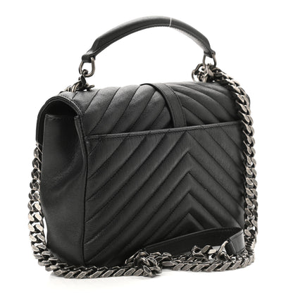 Saint Laurent Sheepskin Matelasse Chevron Monogram Medium College Bag Black 3 of 10