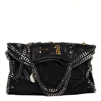 Stella McCartney Embellished Shaggy Deer Small Falabella Fold Over Tote Black 1 of 10