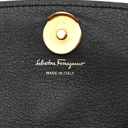 Salvatore Ferragamo Calfskin Gancini Embossed Chain Bag Black 7 of 10