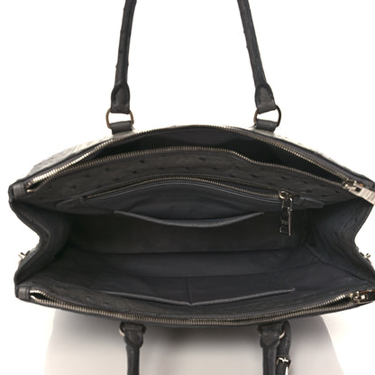 Prada Ostrich Colorblock Medium Galleria Double Zip Tote Grey 6 of 9