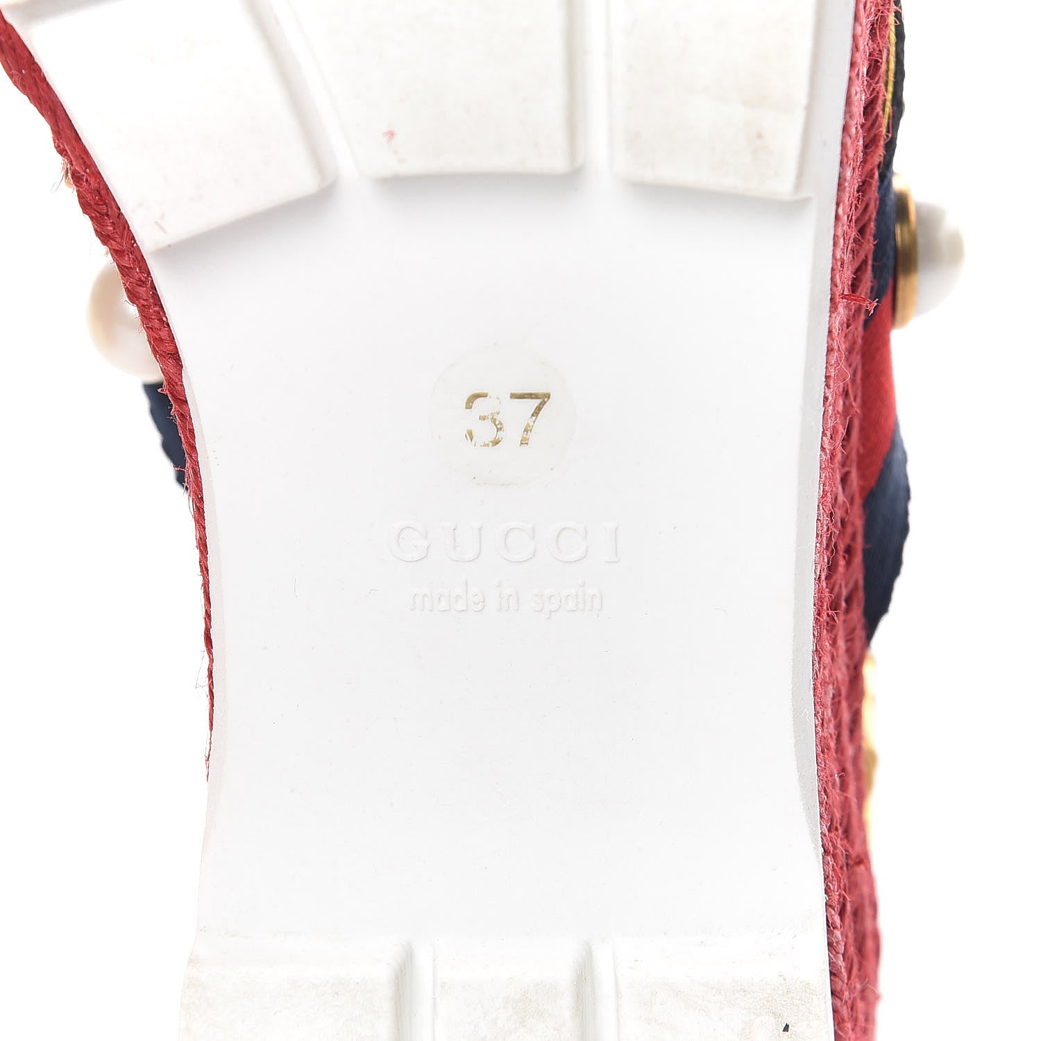 Gucci Metallic Nappa Silk Web Pearl Crossover Espadrille Platform Lug Sole Sandals 37 Gold 6 of 10