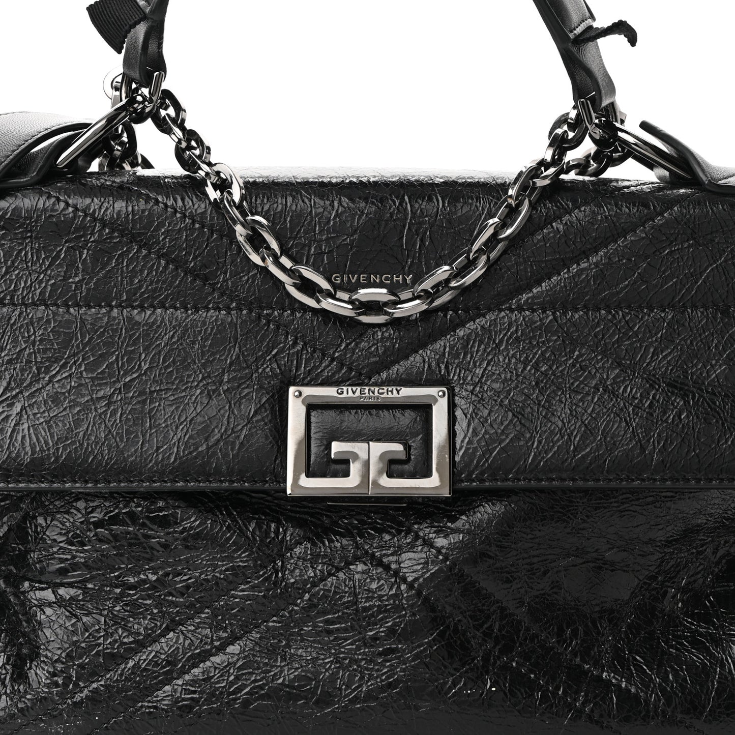 Creased Patent Calfskin Medium ID Flap Black