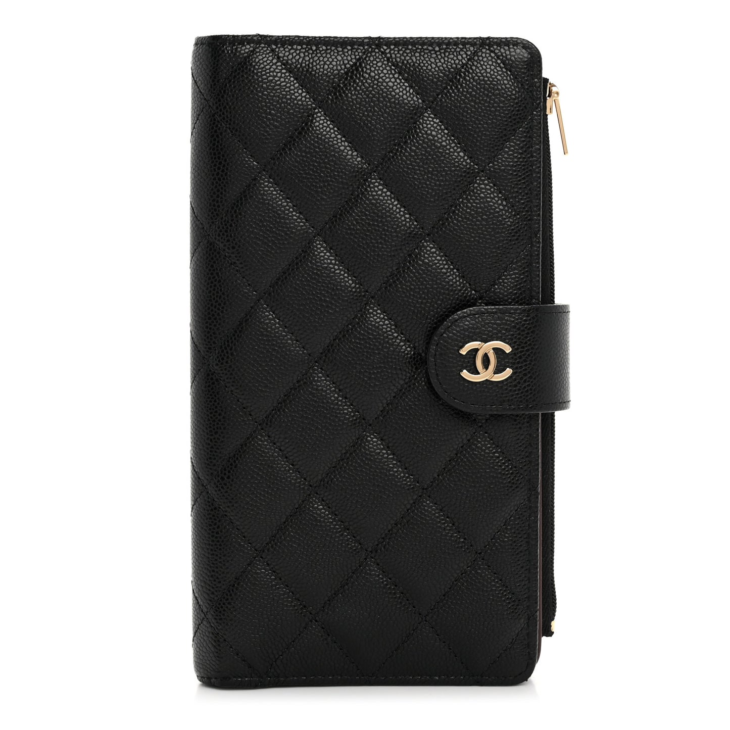 Caviar Quilted Long Zip Wallet Black