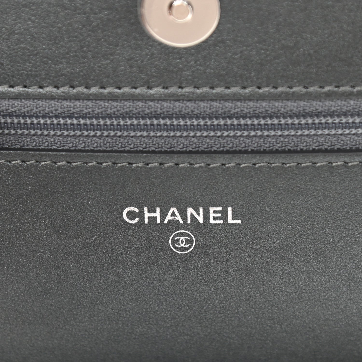 Chanel Metallic Caviar Chevron Quilted Vintage Mademoiselle Wallet On Chain WOC Charcoal 6 of 12