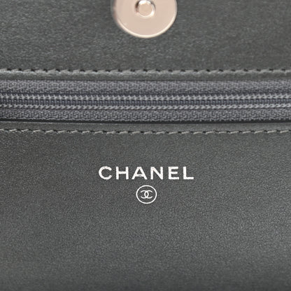 Chanel Metallic Caviar Chevron Quilted Vintage Mademoiselle Wallet On Chain WOC Charcoal 6 of 12