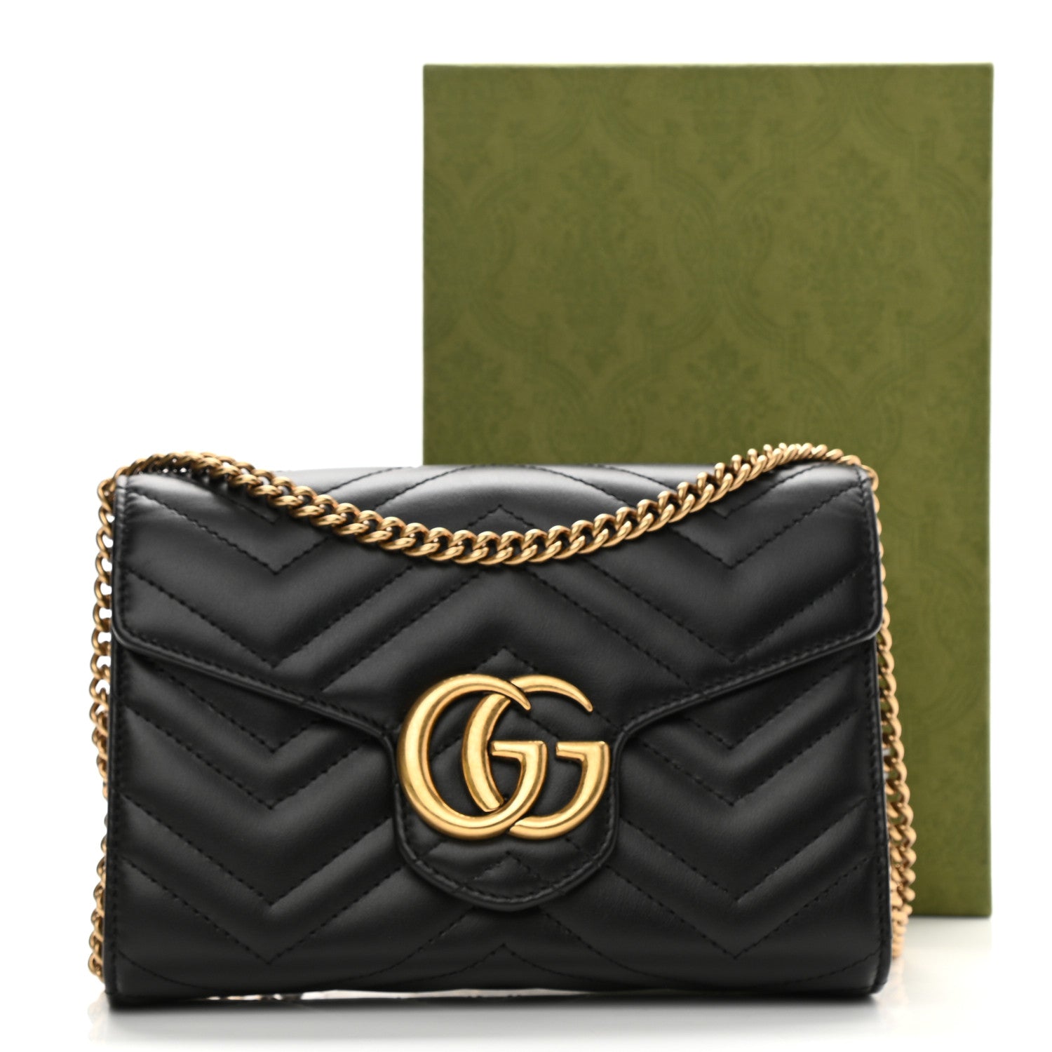 Gucci Calfskin Matelasse GG Marmont Chain Wallet Black 9 of 9